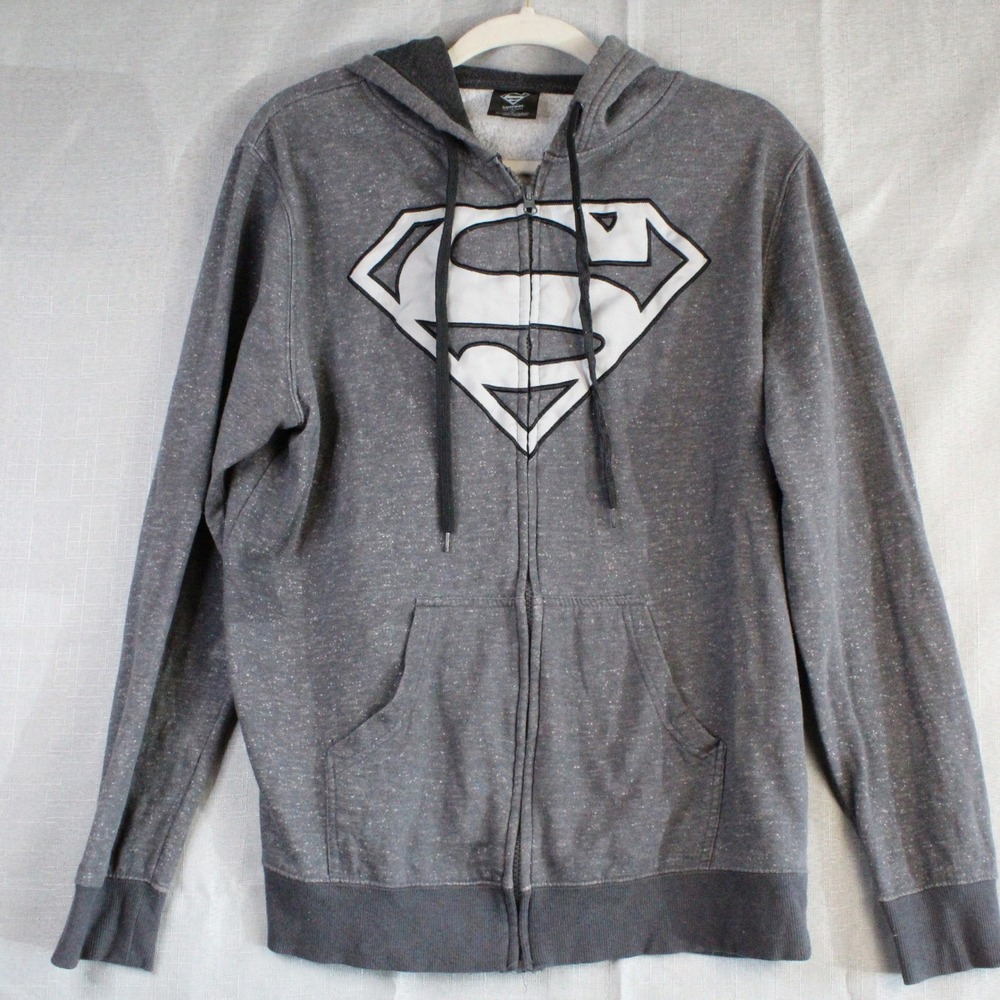 Superman DC Comics Zip Up Hoodie Size M Gray Heather Streetwear Y2K Gorpcore